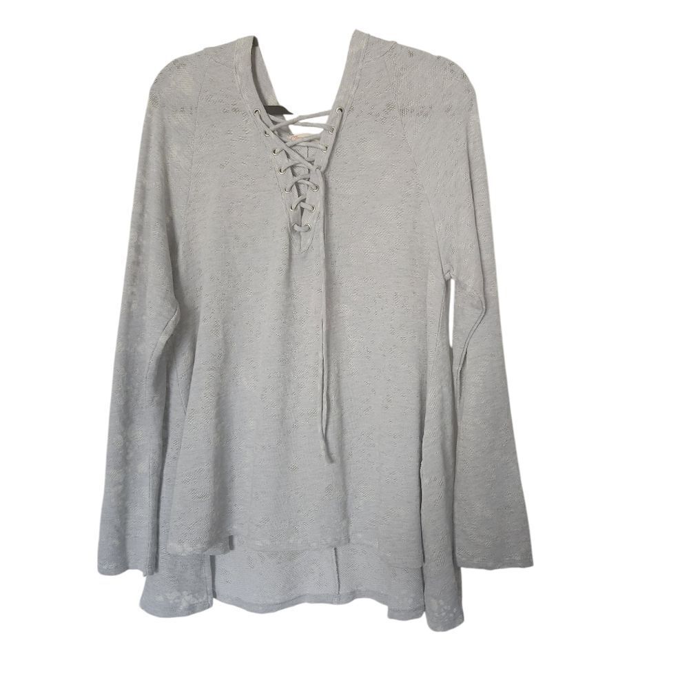 NWOT Anthropologie Maronie Long Sleeve Semi-Sheer Hooded Top Size Large